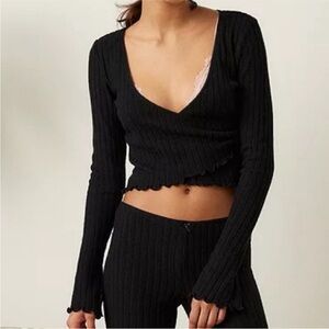 Urban Outfitters Out From Under Black Brushed Rib Wrap Top